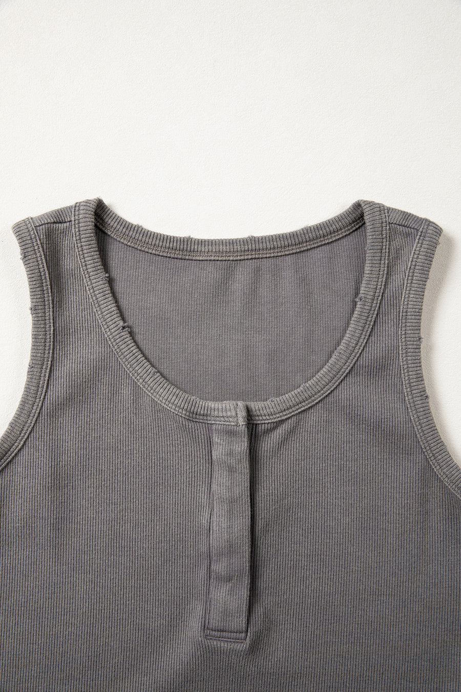 Vintage Distressed Ribbed Mineral Wash Button Neck Tank Top — lifestyle third option | Fashionfitz UK