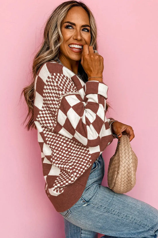 Smoky plaid soft knit jumper sweaters