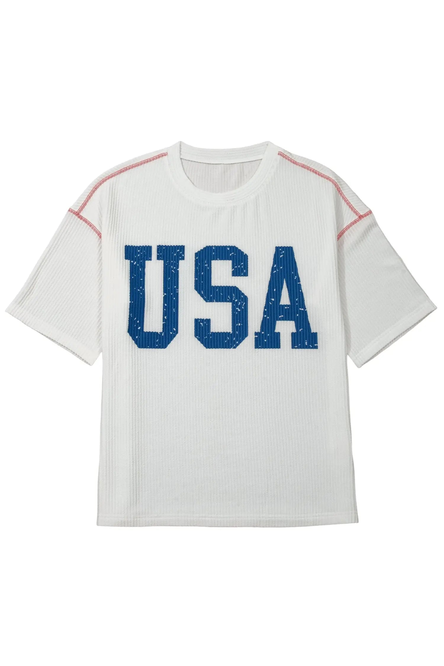 Usa graphic ribbed half sleeve loose top round neck tunic length tunics