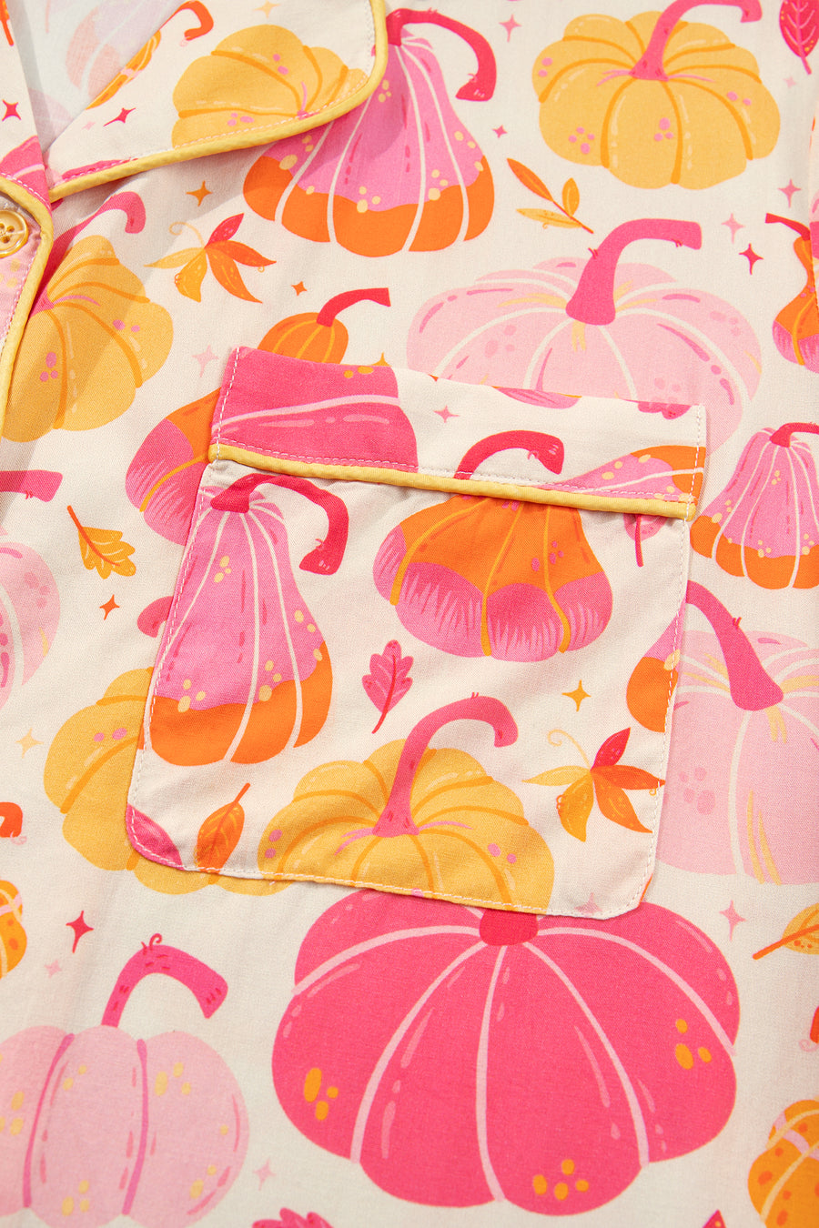 Pumpkin Print Shell Button Short Sleeve Lounge Set Women UK