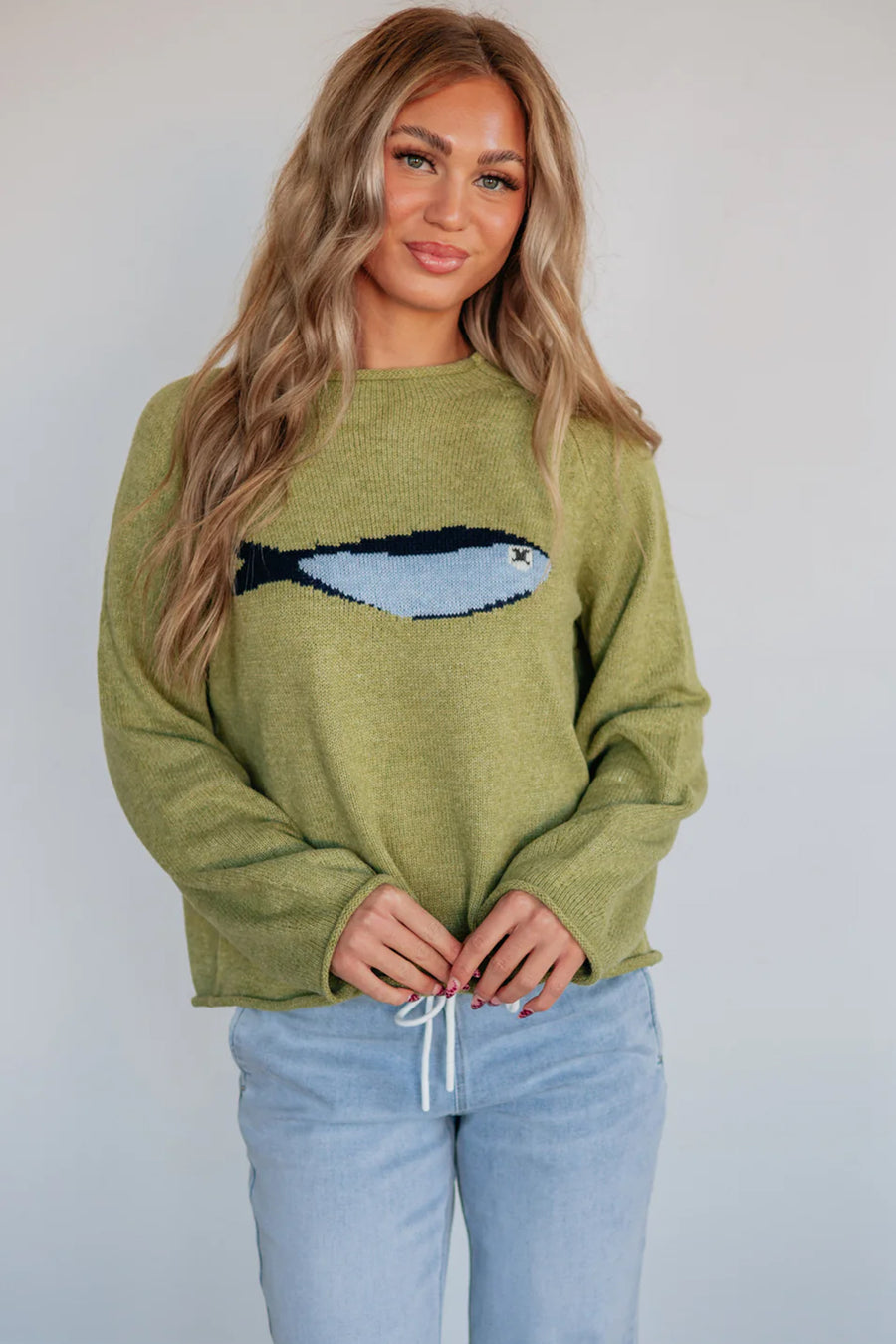 Fish Knit Oversized Round Neck Sweater