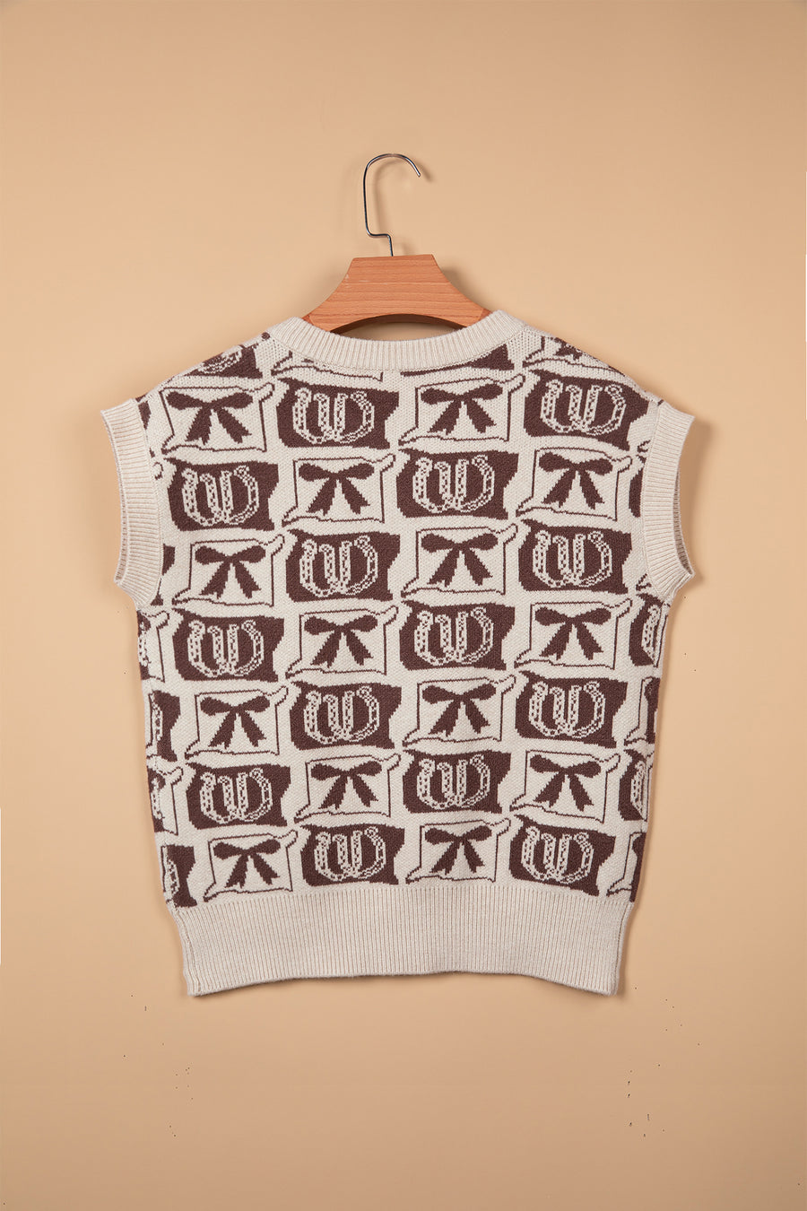 Western Horseshoe Bow Pattern Sleeveless Sweater Vest