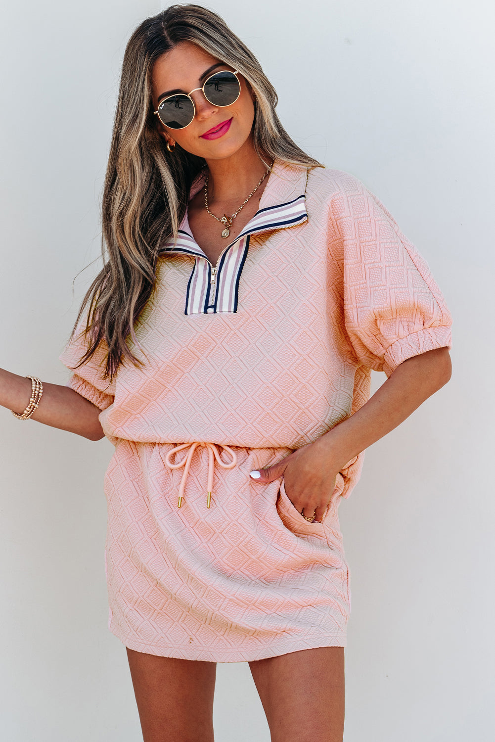 Blush Stripe Chic Skirt Set