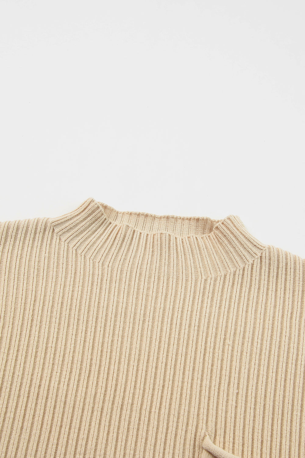 Cozy Oatmeal Sweater Dress - Ribbed Knit with Pockets