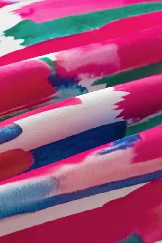 Abstract Brush Print Ruffled Sleeve Blouse - Fashionfitz