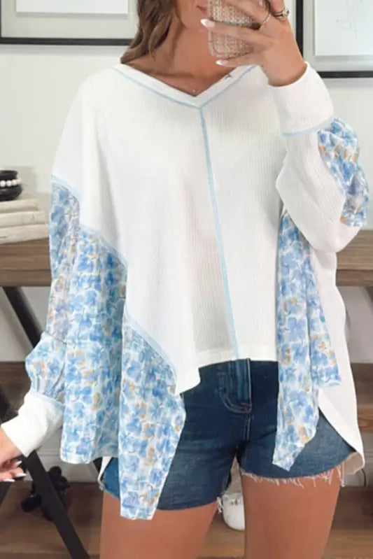 Elegant abstract floral batwing blouse - comfort & elegance