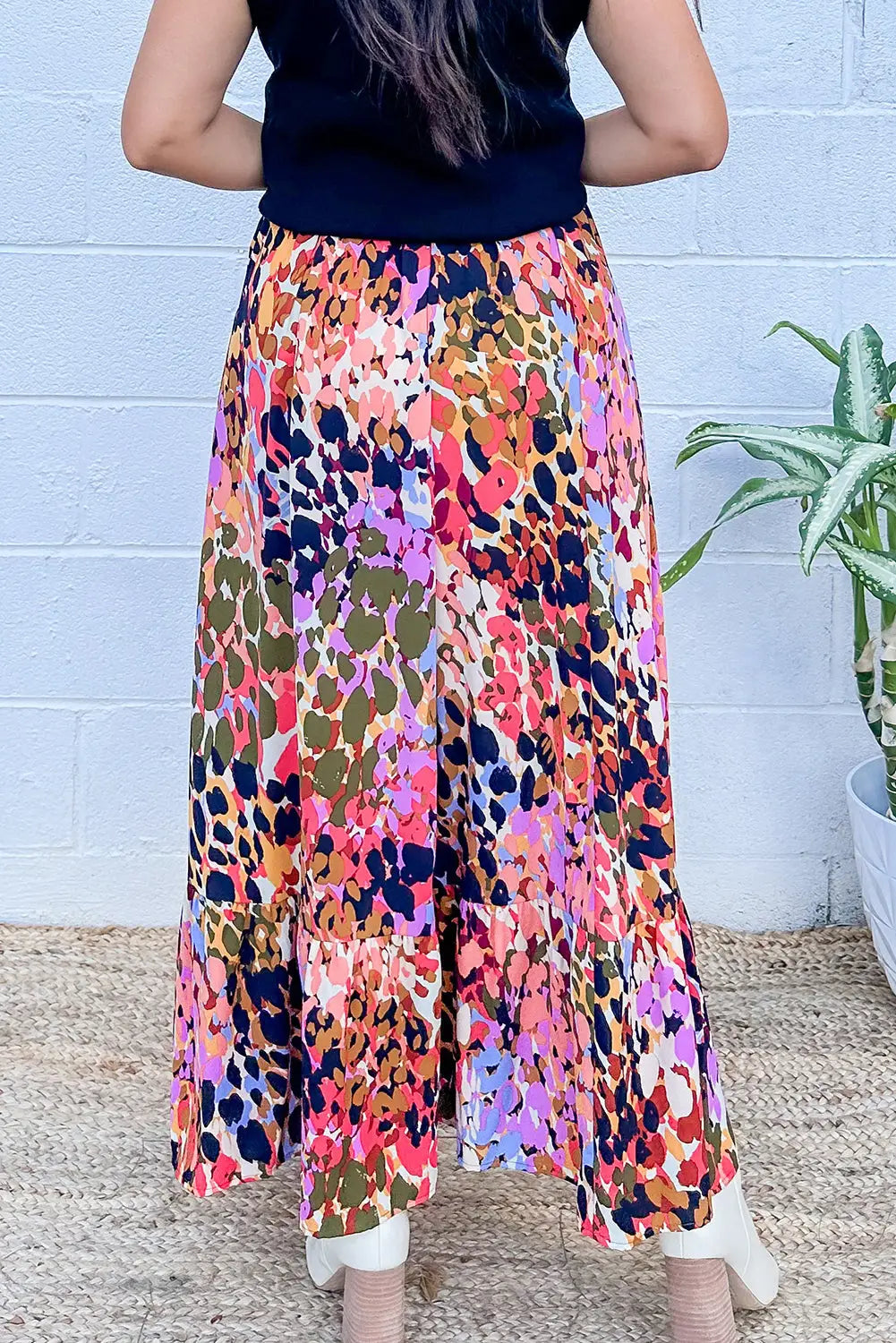 Abstract floral ruffled maxi skirt - skirts