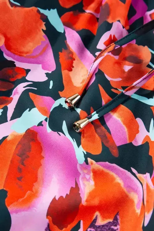 Abstract Floral Shirred Puff Sleeve Blouse - Fashionfitz