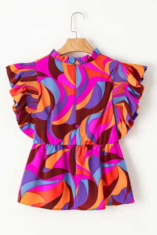 Abstract flutter sleeve peplum blouse - blouses