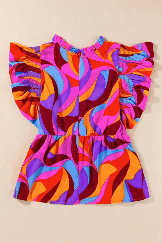 Abstract flutter sleeve peplum blouse - blouses