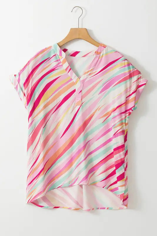 Abstract high low short sleeve blouse - blouses