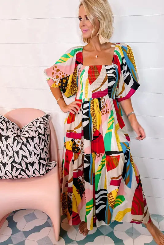 Abstract print boho maxi dress - dresses