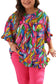 Abstract print plus size frilly trim blouse - blouses