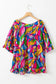 Abstract print plus size frilly trim blouse - blouses