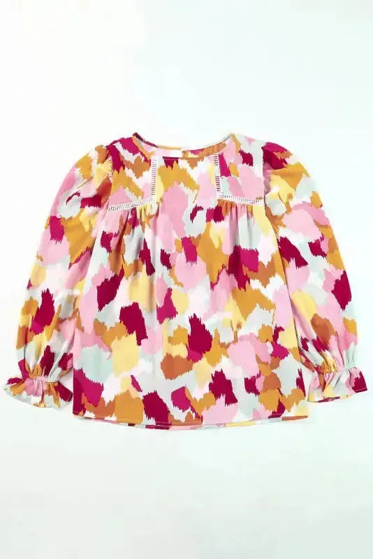 Abstract Printed Long Sleeve Blouse - Fashionfitz