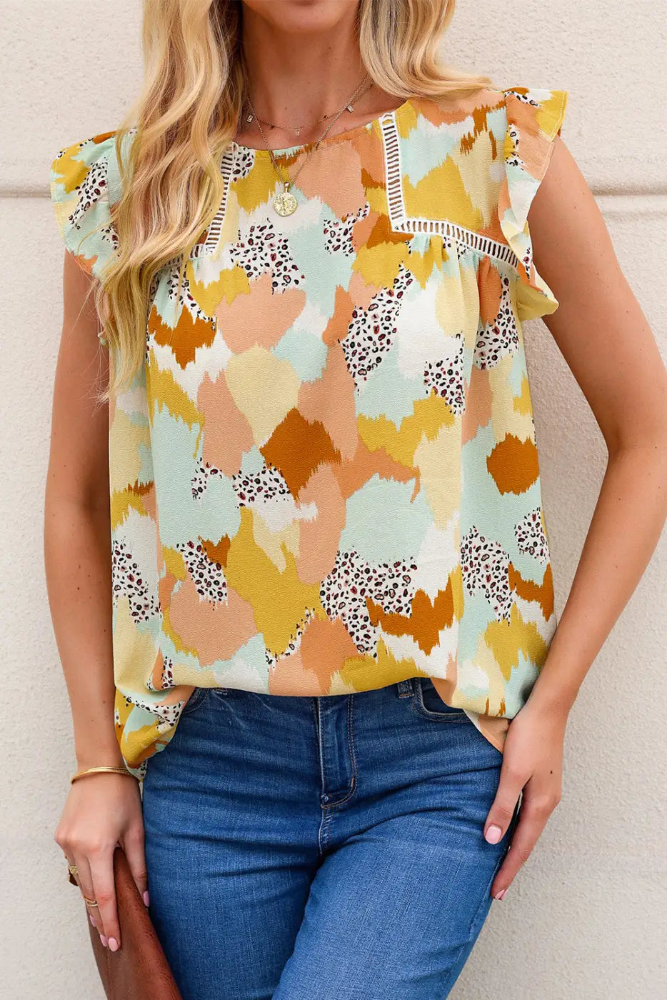 Abstract printed long sleeve blouse - blouses