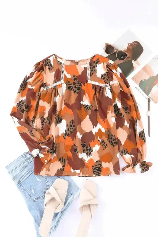 Abstract Printed Long Sleeve Blouse - Fashionfitz