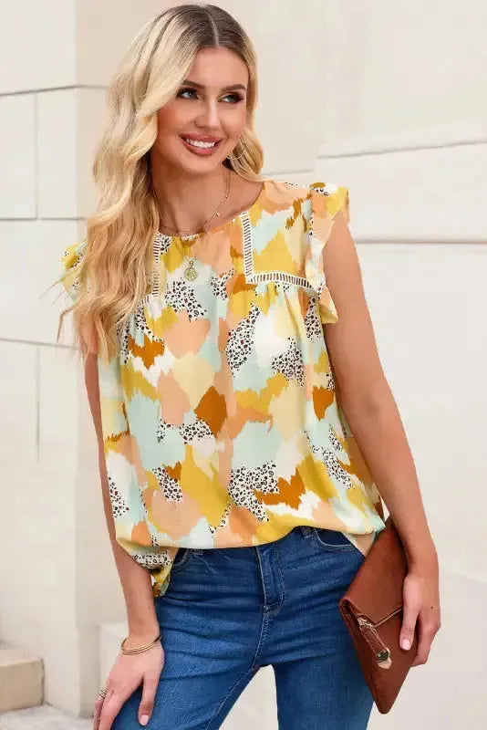 Abstract Printed Long Sleeve Blouse - Fashionfitz