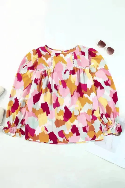 Abstract Printed Long Sleeve Blouse - Fashionfitz