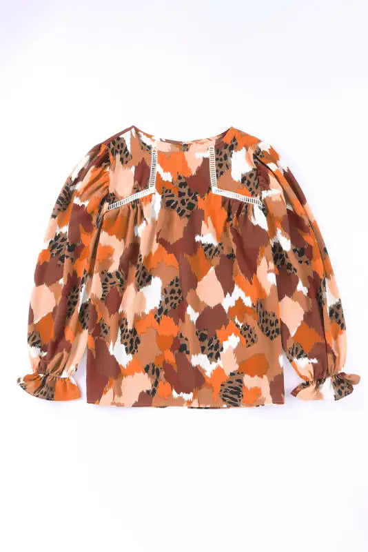 Abstract printed long sleeve blouse - blouses