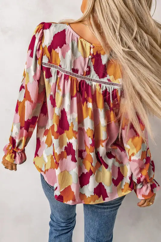 Abstract printed long sleeve blouse - blouses