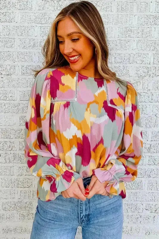 Abstract Printed Long Sleeve Blouse - Fashionfitz