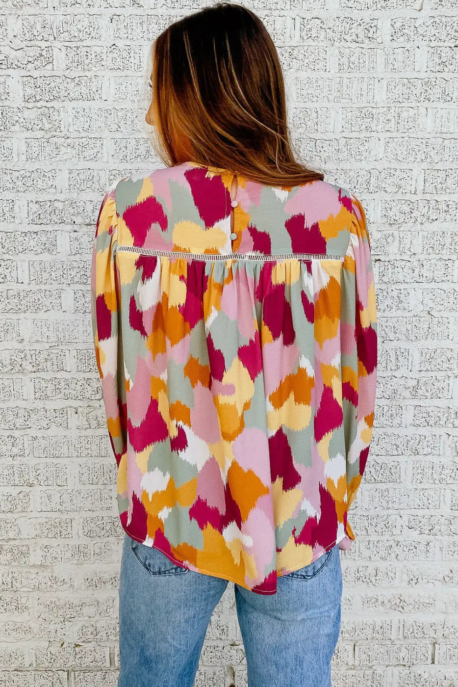 Abstract printed long sleeve blouse - blouses