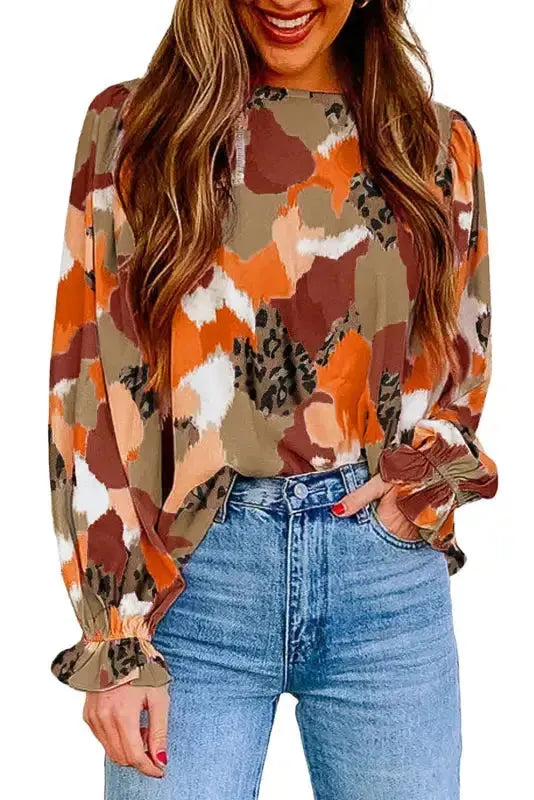Abstract Printed Long Sleeve Blouse - Fashionfitz