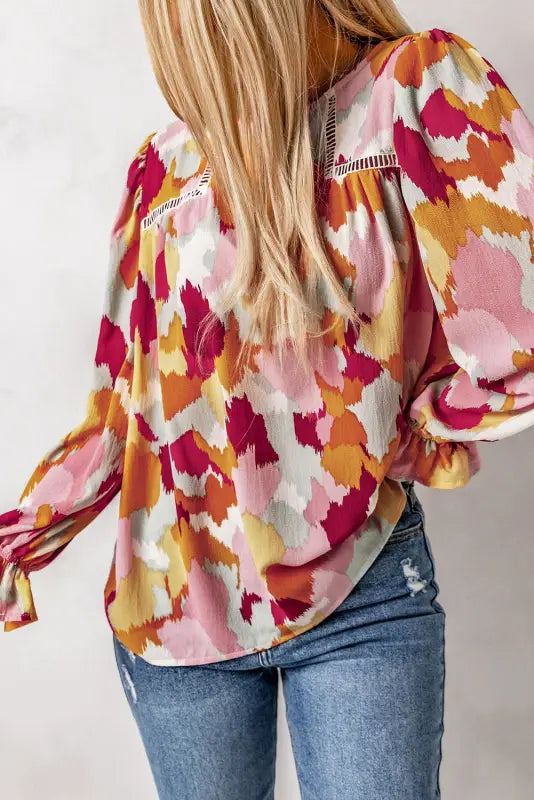 Abstract printed long sleeve blouse - blouses