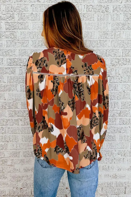 Abstract printed long sleeve blouse - blouses