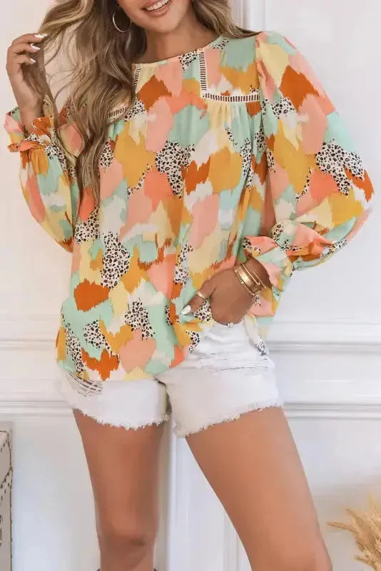 Abstract Printed Long Sleeve Blouse - Fashionfitz