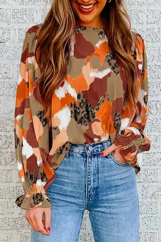 Abstract Printed Long Sleeve Blouse - Fashionfitz
