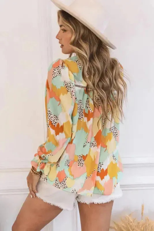 Abstract Printed Long Sleeve Blouse - Fashionfitz