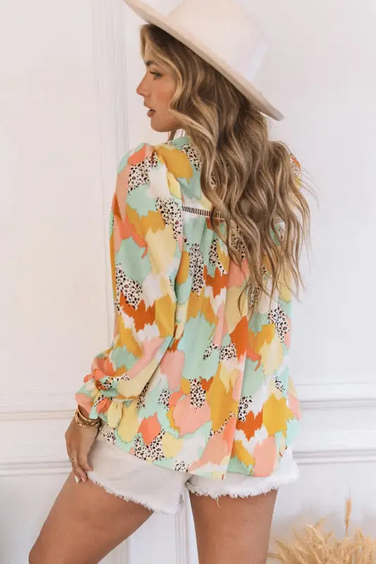 Abstract printed long sleeve blouse - blouses