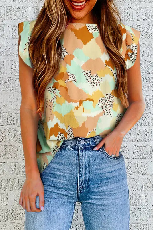 Abstract printed long sleeve blouse - blouses