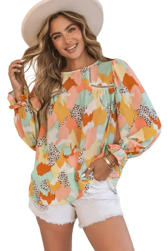 Abstract printed long sleeve blouse - blouses