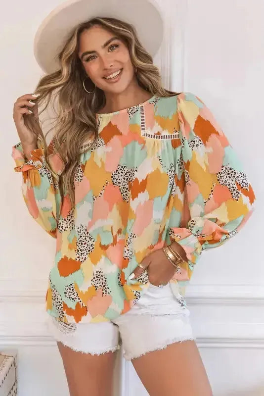 Abstract Printed Long Sleeve Blouse - Fashionfitz
