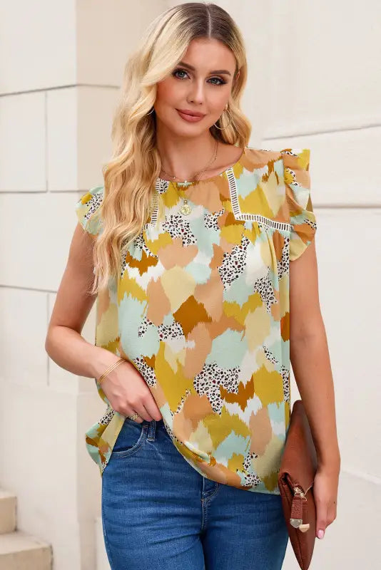 Abstract printed long sleeve blouse - blouses