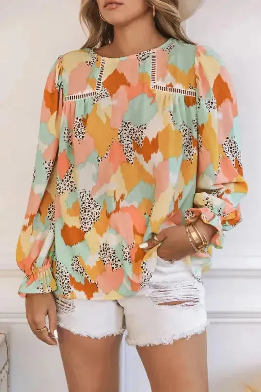 Abstract Printed Long Sleeve Blouse - Fashionfitz