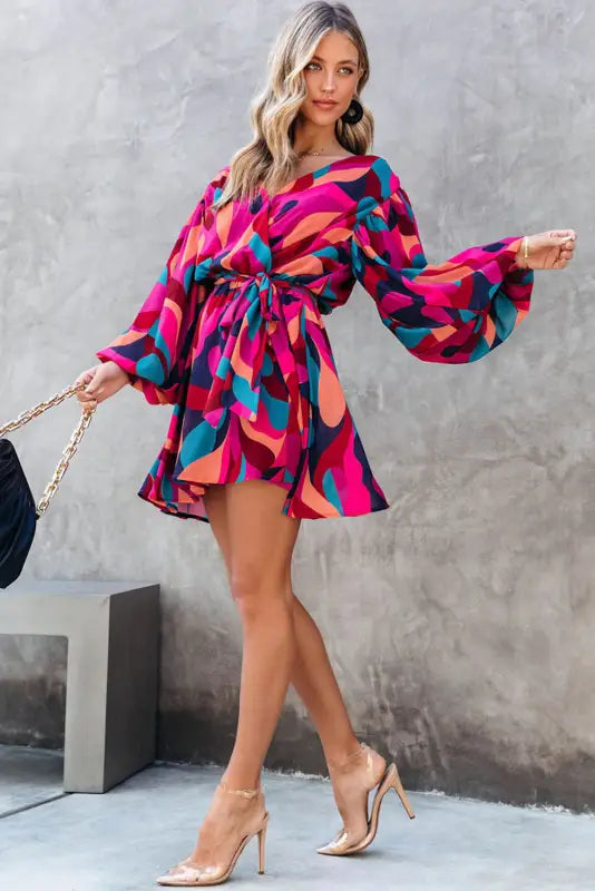 Abstract puff sleeve mini dress - dresses