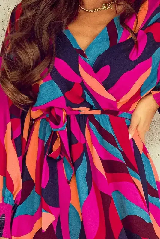 Abstract Puff Sleeve Mini Dress - Fashionfitz