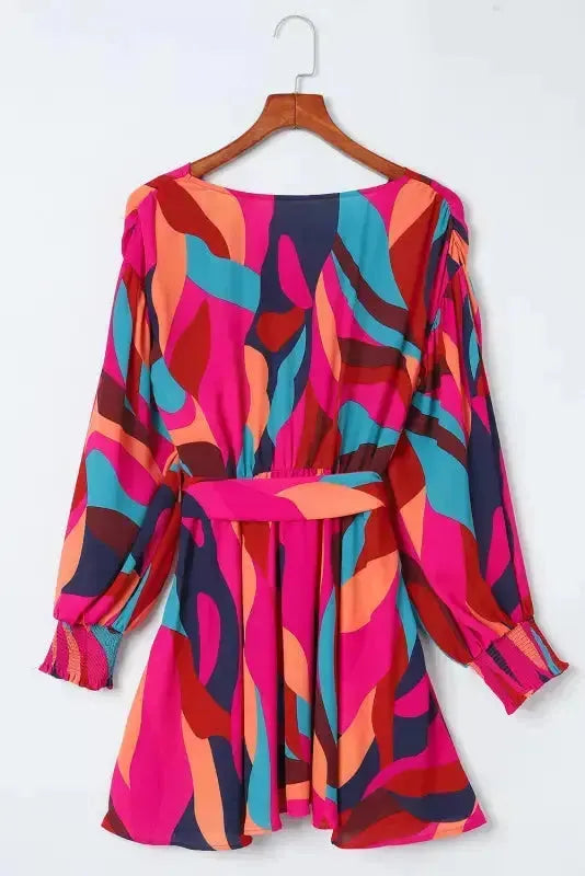 Abstract Puff Sleeve Mini Dress - Fashionfitz