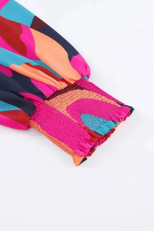 Abstract Puff Sleeve Mini Dress - Fashionfitz