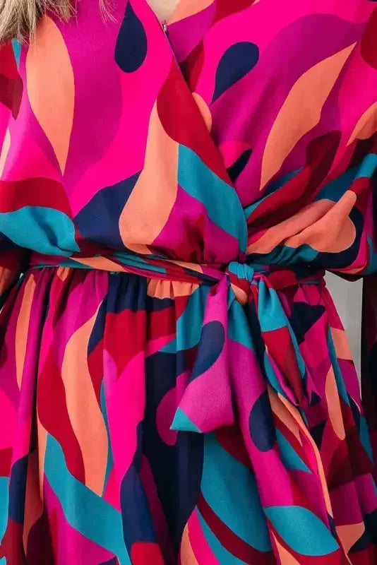 Abstract Puff Sleeve Mini Dress - Fashionfitz