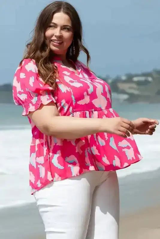 Abstract Rose Plus Size Blouse - Fashionfitz