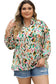 Abstract ruffle blouse - 3/4 puff sleeve - floral blouses