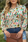 Abstract ruffle blouse - 3/4 puff sleeve - floral blouses