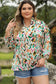 Abstract ruffle blouse - 3/4 puff sleeve - floral blouses