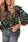 Abstract ruffle blouse - 3/4 puff sleeve - floral blouses