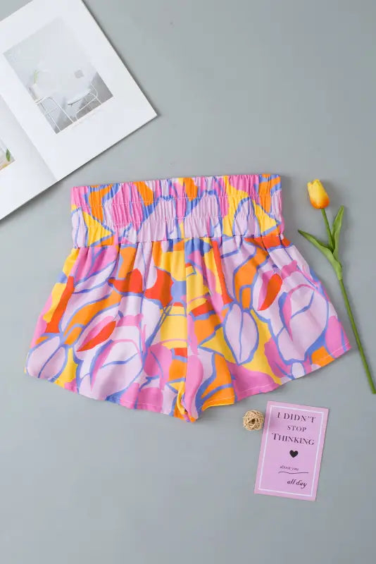 Abstract smock waist casual shorts